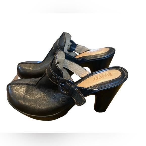 Born women’s size 9 black clog style leather heeled shoes - Picture 1 of 7
